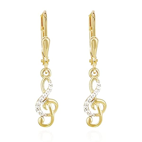 NKlaus Par G-key Brisur Pendientes 333 oro amarillo 14x5mm Pendientes Zirconia Blanco 11948